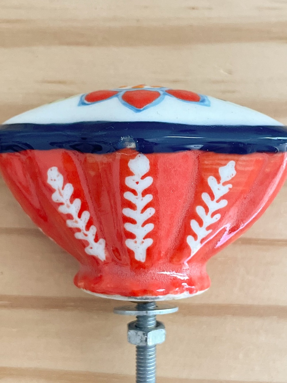 Handpainted Floral Ceramic Knobs Drawer Cabinet Pulls - blue, red, orange, white - Picture 10 of 13